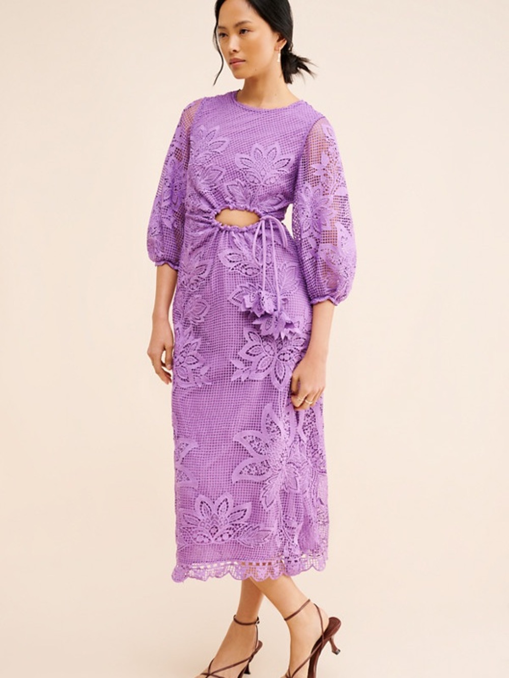 FARM Rio Lavender purple Floral Crochet Maxi Dress with Side Cutout medium m - Picture 4 of 13